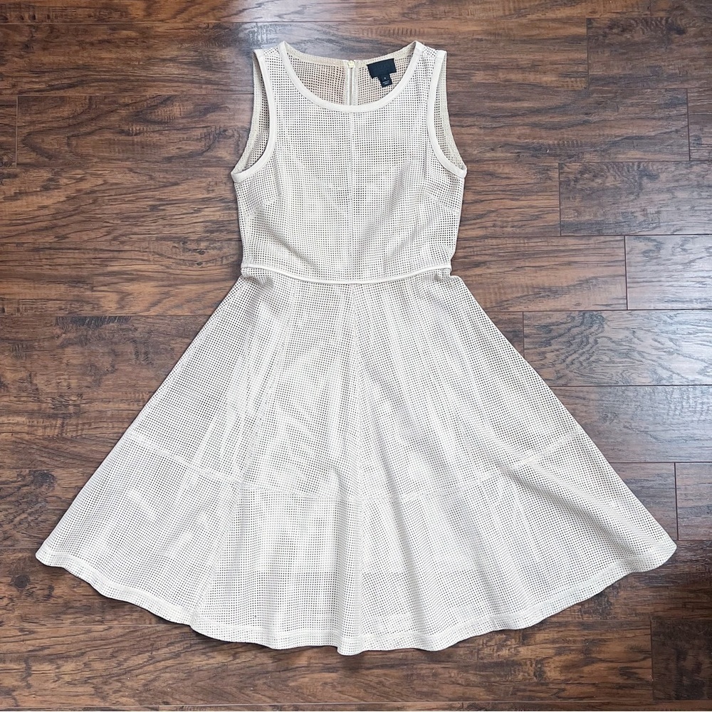 J Crew Collection • Perforated Leather Midi Dress fit & flare Sweet Vanilla ecru - Picture 4 of 16